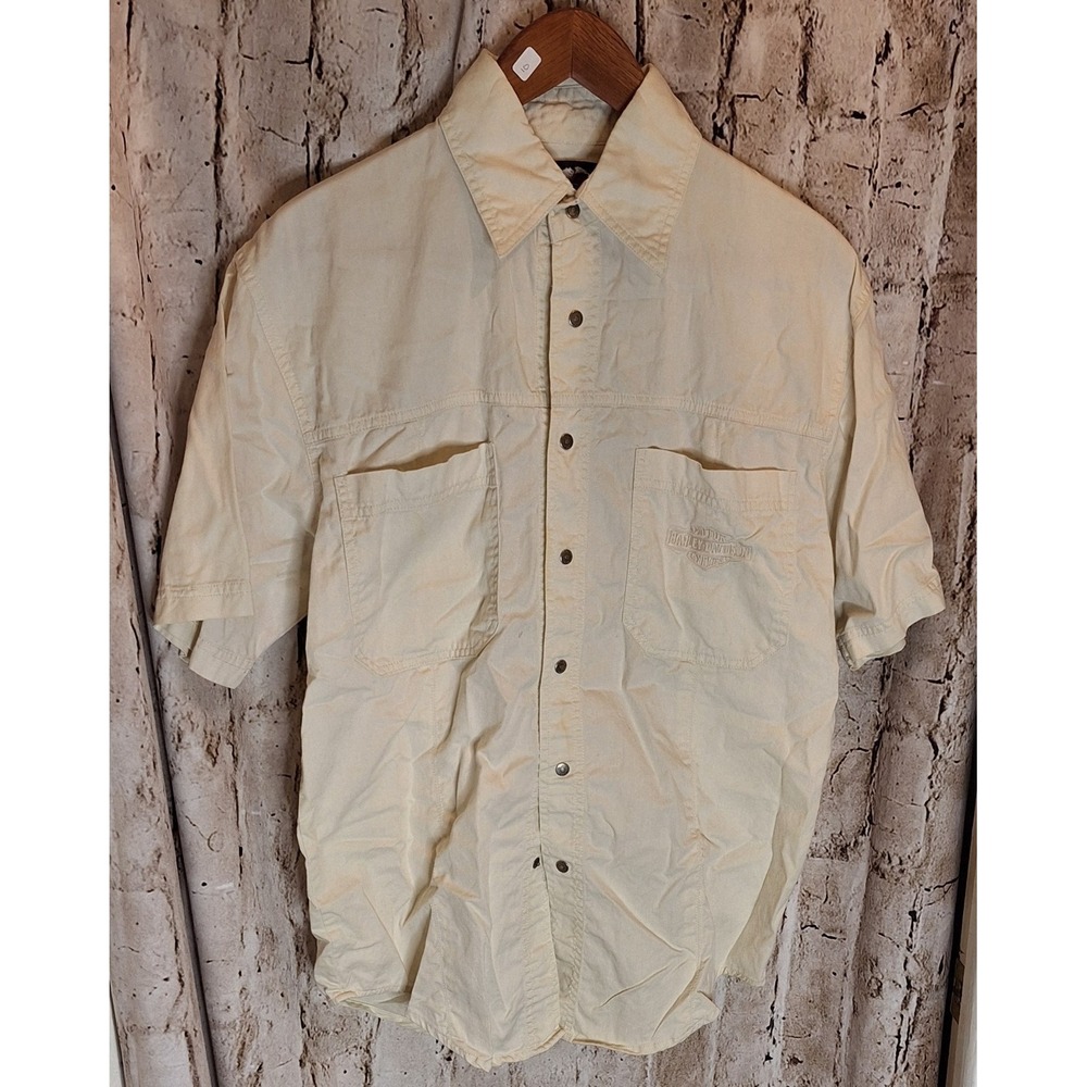 Harley Davidson Men's Small 100% cotton Ivory button‎ up shirt